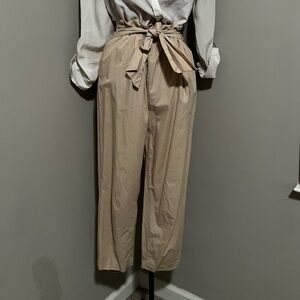 Zara cream colored high waisted trousers with a tie waist